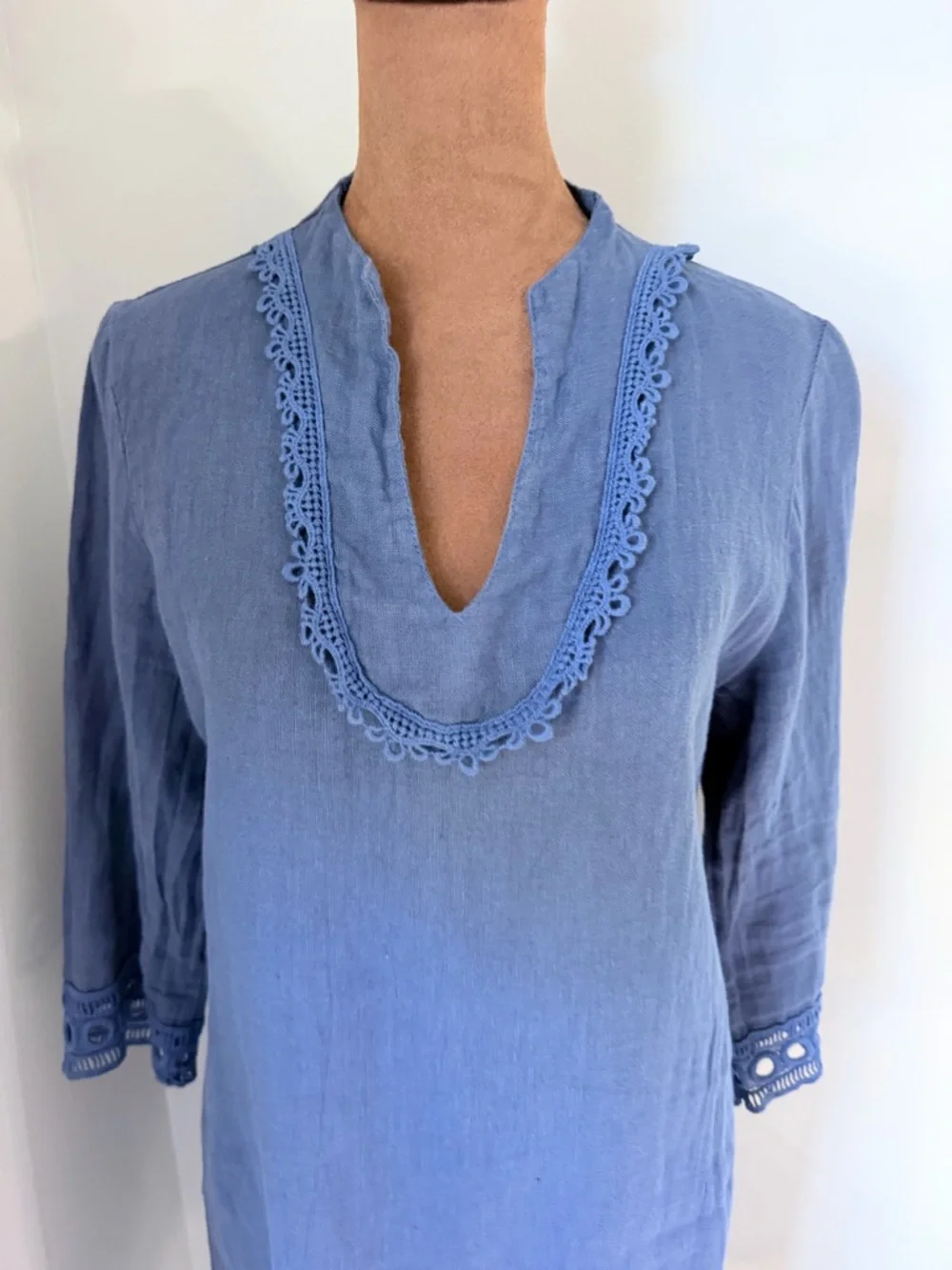 Via Signoria Italian Linen100% Tunic in Dusty Blue - Picture 3 of 14